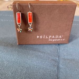 Silpada Vintage Red Coral Rectangle Dangle Earrings